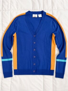 EP Pro Colorblock Cardigan Sweater Blue Yellow Aqua Golf Resort Size L